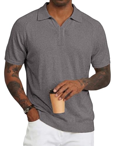 Camiseta polo tejida de manga corta para hombre, mezcla de lana, cuello Johnny miniatura 1