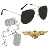 Ensemble de Déguisement de Aviateur: Vous recevrez 1 paire de lunettes de soleil aviateur, 1 badge ailes dorées et 1 collier de plaque d'identité en argent. La finition exquise et la quantité suffisante répondent parfaitement à toutes les exigences de votre costume de pilote. Enfilez ces accessoires et profitez du plaisir d'être un pilote!