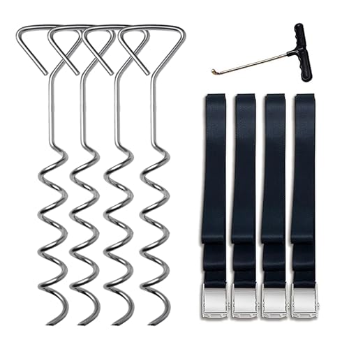 LN COZY CORNER 4 Set Heavy Duty Trampoline Anchor Kit 40cm Screw in Ground Anchors for Trampoline Swing Shed Camping Tent Rustproof Galvanized Pegs with Tie Down Straps (Silver)