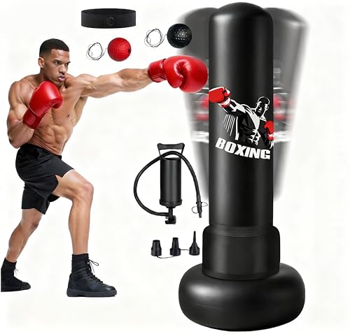 Freestanding Punching Bag for Adults,70' Heavy Boxing Bag with Gloves and Pump,Men Women Stand Kickboxing Bags,Upgraded Big Base Boxing Equipment Set for Training Fitness Home Gym (Black)