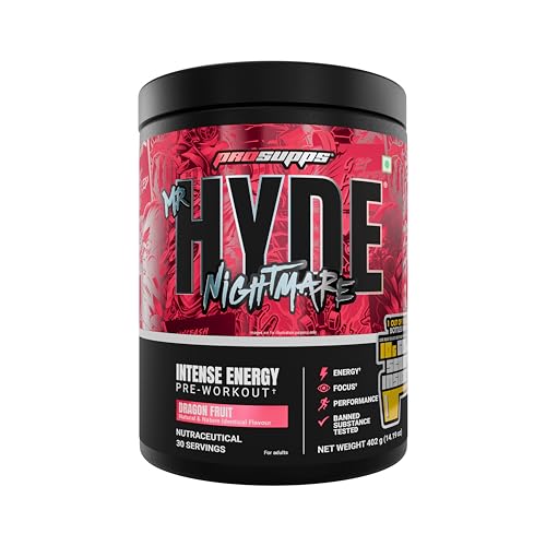 Image of ProSupps Hyde Nightmare Dragon Fruit Pre Workout Powder, 30 Servings | 6000 mg Citrulline, 3200 mg Beta-Alanine, Nootropics, Electrolytes, FSSAI Compliant, Banned-Substance Screened
