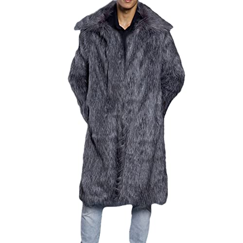 Image of Lisa Colly Men's Faux Fur Coat Winter Parka Overcoat | Men's Faux Fur Jacket, Winter Faux Fur Long Coat, Long Sleeve Fluffy Overcoat