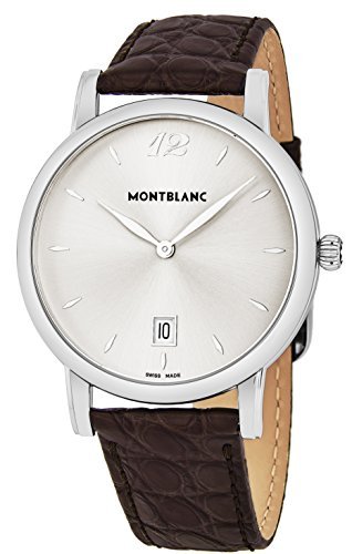 Montblanc Star Classique Date Stainless Steel Brown Leather Mens Watch 108770