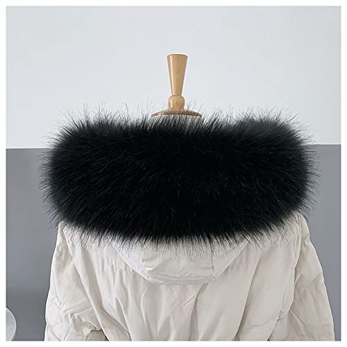 SHTGOI Col en fausse fourrure amovible - Col en fourrure synthétique - Chaud - Col en fourrure synthétique - Pour capuche - 45 cm - 80 cm - Noir