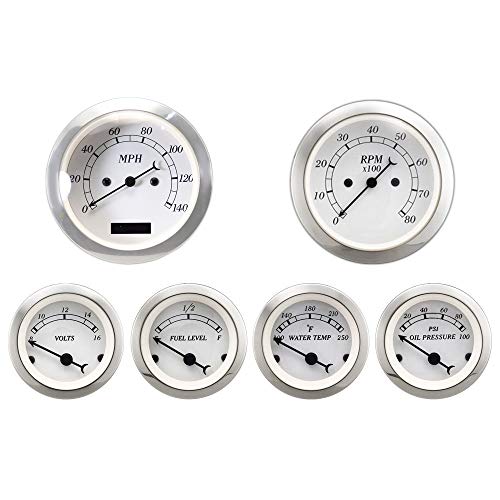 MOTOR METER RACING 6 Gauge Set Classic with ECU Based Electrical Speedometer Digital Odometer White Dial