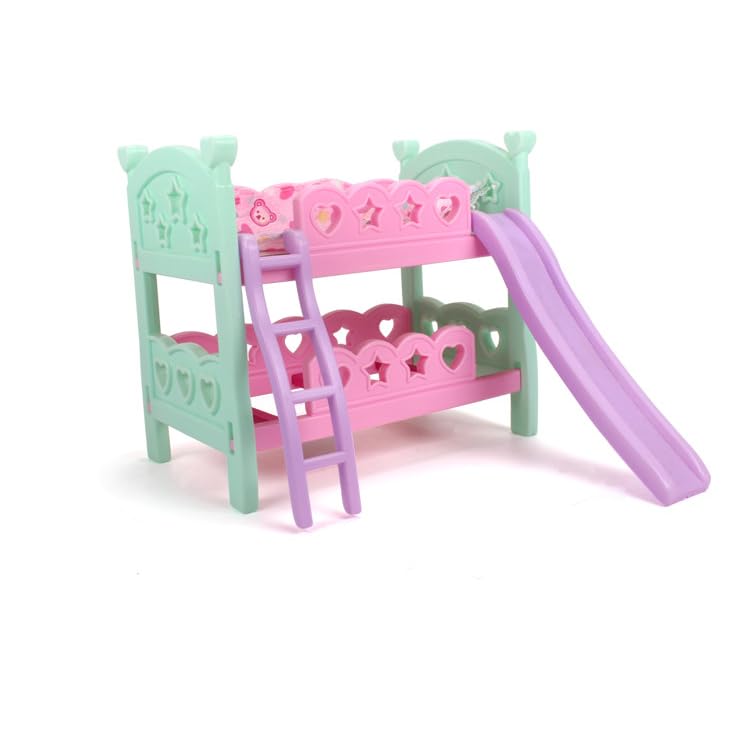 zalati Doll Bunk Bed with Slide and Ladder Assemble Toy for 18" Doll Fun Playset Accessory