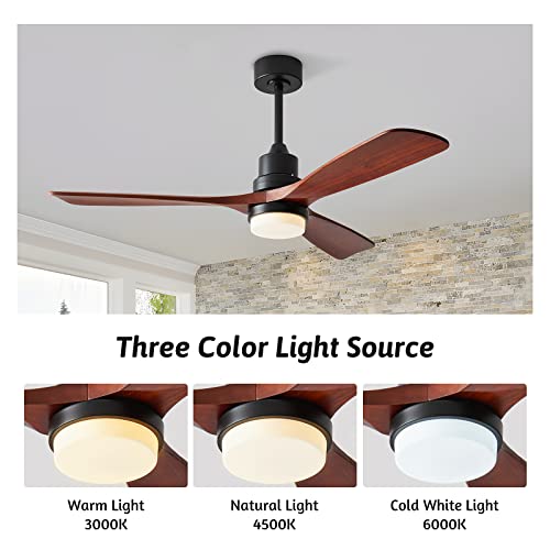 Werbuy 52" Ceiling Fan With Lights, Remote & Wall Control, Wood Ceiling Fan With Quiet Reversible Dc Motor/Sleep Timer/6 Speeds, For Outdoor Indoor Bedroom Patios Farmhouse Living Room #TOP2