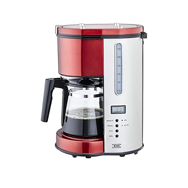 KHG Kaffeemaschine KA-114(MRE) in rot, Filterkaffeemaschine mit Glaskanne, 1,25 Liter, Kapazität für 10 Tassen, 900 W…
