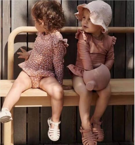 Image of Girls One Piece Swimsuits Zipper Rash Guard Long Sleeve Bathing Suit with Ruffle Hem UPF50+