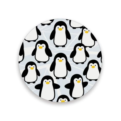 Juego de posavasos redondos de cerámica con diseño de pingüino negro, blanco y azul, resistentes al calor, decoración estética de vida con respaldo de corcho