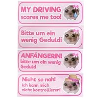 Huoflame 4 Stück Hamster Auto Aufkleber – Lustige Selbstklebende Fahranfänger Sticker für Auto, DIY Memes Deko – Wasserdicht & UV-beständig – Für Neue Fahrer, Freunde, Geschenkidee