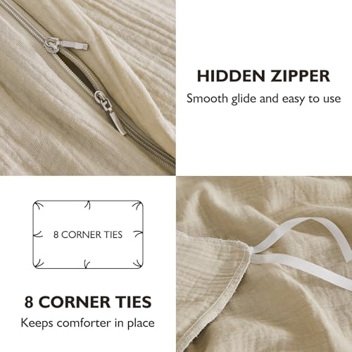 Image of EMME Muslin Duvet Cover Set 100% Cotton King Size Linen Like Soft Breathable Lightweight Summer Comforter Cover Set with Zipper Closure (King, 104 inchx90 inch)