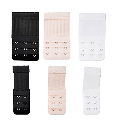 iFergoo Women's Bra Extrender, Elastic Bar Strap Extension Pack of 6pcs 2 Hook and 3 Hook - White, Black, Beige
