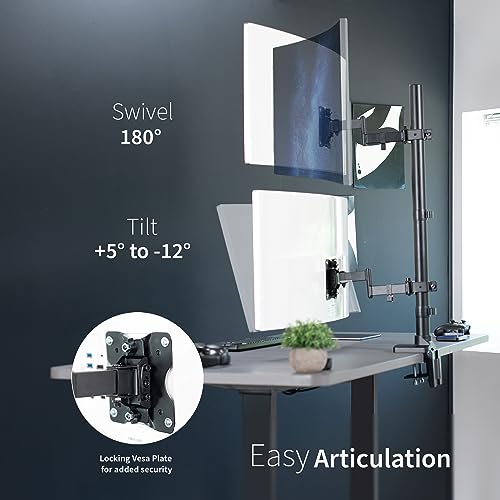 VIVO Dual Vertically Stacked Ultra-Wide Monitor Desk Mount with Extension Arms, Extra Tall Heavy Duty Adjustable Stand for 2 Ultrawide Screens up to 43 inches, 50 lbs Capacity, Black, STAND-V202T by VIVO - Image 7