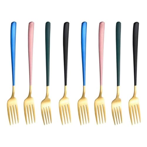 Image of Golden Stainless Steel Long-Handled Fork for Home /Kitchen, Mirror Polish, Tablefork, Salad Fork, Dinner Set for Home, Kitchen, Restaurant (Gold-Mix, Set of 8)