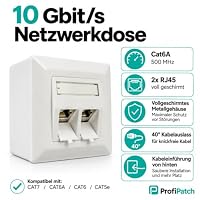 ProfiPatch Netzwerkdose LAN Dose Cat6A 500MHz Aufputz und Unterputz 2X RJ45 Port Anschluss POE CAT7,CAT6A,CAT6,CAT5 geschirmt weiß – Ansicht 2
