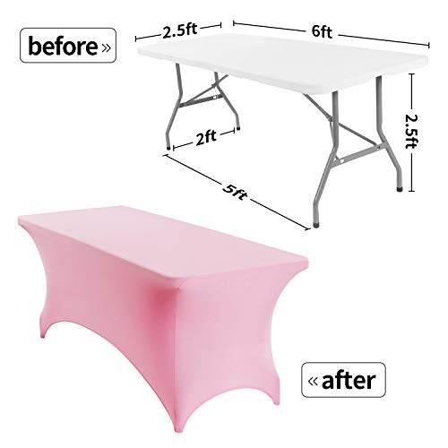 Image of Peomeise 6FT Spandex Table Cover Rectangular Stretch Spandex Tablecloth (Pink,6FT)