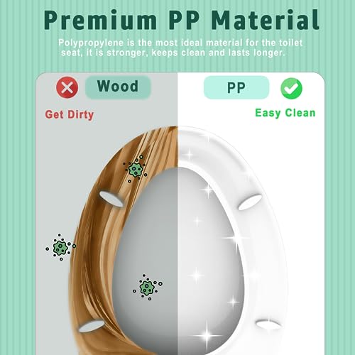 Image of Toilet Seat Elongated, Toilet Seat Oval 18.5 Inch, Soft Close, PP Material, Easy Clean and Safe, No Yellow, White, 2 Pack