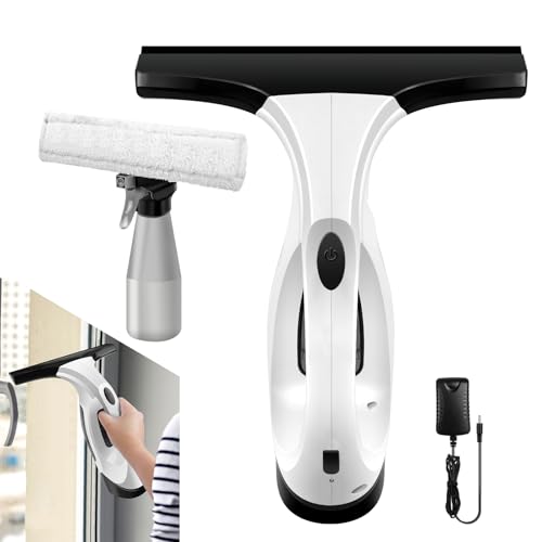 Window Vacuum Cleaner, Handheld Portable Electric Window Cleaner with 28cm Squeegee Head, 150ML Detachable Water Bottle, 300ML Spray Bottle, Ipx4 Waterproof