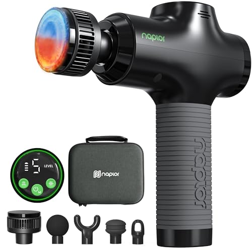 Naplor Massagepistole mit Kälte & Wärme Funktion, Leise Tiefenmuskel-Massagegerät gegen Nacken- & Rückenschmerzen, LCD Display, Ergonomisch, Handheld Massage Gun für Zuhause & Fitness, inkl. Tasche