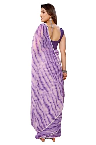 Image of ROOP SUNDARI SAREES Readymade Pleated Pre Drape Stitched Floral Printed Georgette Saree For Women's With Lace Border & Blouse(Ready To Wear One Minute)