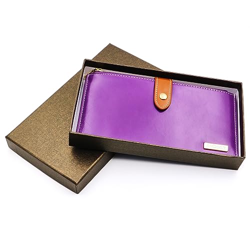 Image of ANDOILT Women's Genuine Leather Wallet RFID Blocking Credit Card Holder Zipper Purse Cell Phone Handbag