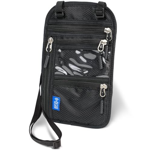 Neck Wallet Passport Holder for Men Women RFID Blocking Water Resistant Hidden Travel Pouch with Adjustable Strap Holds Phone Cards Cash (black)