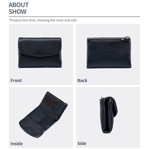 Pebble Leather Wallet Compact Full-Grain Leather Zip Wallet with Coin Pocket and Card Holder Slim Bifold Purse Compatible with Men Women(Orange)4