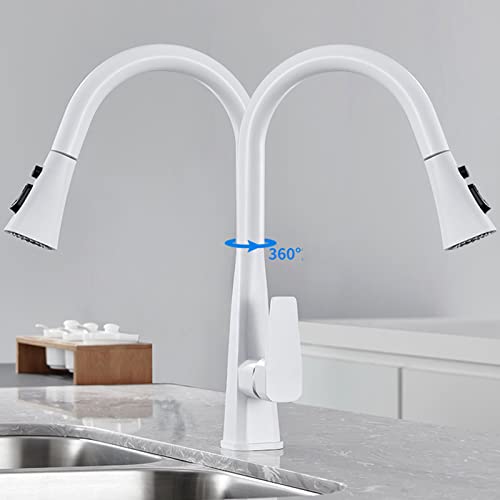 Robinet de cuisine blanc en laiton avec douchette extractible pour évier design