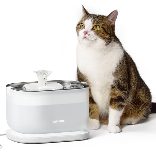 PETLIBRO Cat Water Fountain, Cat Fountain Indoor Stainless Steel Tray, 2.5L/84oz Wireless Pump Pet Water Fountain, Cat Water Dispenser with Two Flow Modes, Pet Fountain for Drinking Easy Clean