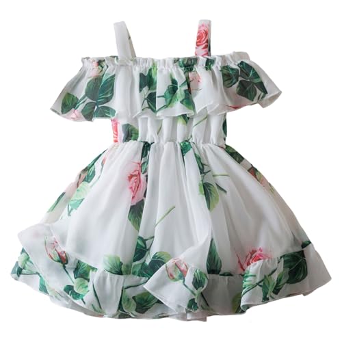 Toddler Girls Dress Spring Summer Cold Shoulder Swing Dress with Ruffle Trim Floral Princess Party Birthday Dresses