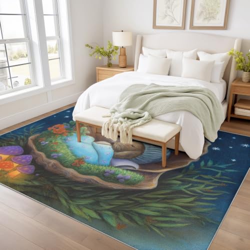 Alfombra para dormitorio de noche tranquila con dibujos de conchas y animales 3