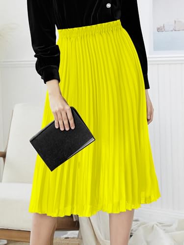 GOOBGS Women's Pleated A-Line High Waist Swing Flare Midi Skirt2