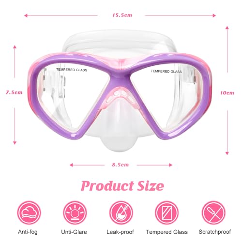 Image of Kids Swim Goggles Snorkel Diving Mask for Boys Girls Ages 5-15, Anti-Fog Swimming Goggles with Nose Cover