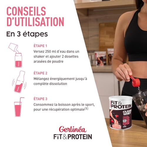 Gerlinéa Fit & Protein - Boisson Protéinée Saveur Fruits Rouges - Clear Whey - Protéines Après le Sport - Musculation Femme - Sans Sucres - 54 Kcal / portion - 288 g (18 boissons) – Image 4