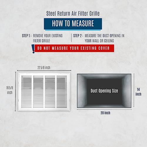 Image of Fits 20x14 Duct Opening | Steel Return Air Filter Grille by Handua [Removable Door] for 1-inch Filters | Vent Cover Grill | White | HVAC Cold Air Intake Grille | Out Dim: 22 5 /8 inchW X 16 5 /8 inchH