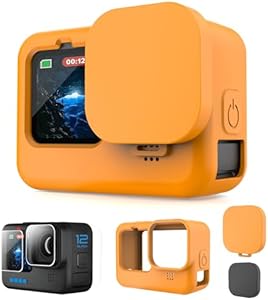 Lammcou Funda Protectora de Silicona para Hero 12 11 10 9 Funda de Silicona Funda para cámara + Protector de Pantalla de Vidrio + Tapa de Lente, para Hero 12 11 10 9 Accesorio