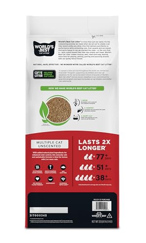 World'S Best Cat Litter 10194 Multiple Cat Unscented, 32-Pounds - Natural Ingredients, Quick Clumping, Flushable thumb #2
