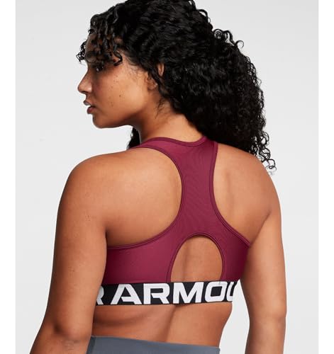 Image of Under Armour Womens HeatGear Armour Mid Branded Sports Bra - Superior Comfort and Support MD Cardinal-White