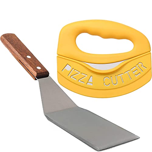 Image of P-Plus International Pizza Cutter and Serving Turner - Pizza Serving Turner - Pizza Cutter Tool - Pizza Spatula - Pizza Cutter Wheel (Set of 2)