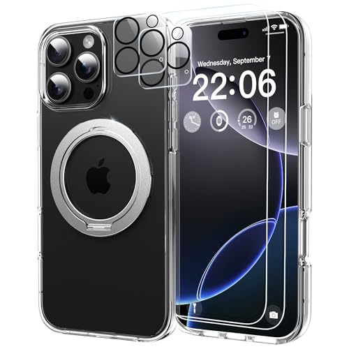 Image of Diverbox for iPhone 16 Pro Case Clear [Compatible with MagSafe] [with Screen Protector + Camera Lens Protection ] with Magnetic Ring Kickstand Phone case for iPhone 16 Pro (Clear Magnetic Ring)