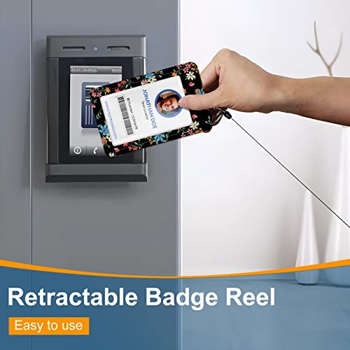 Plifal Badge Holder With Retractable Reel, Black Small Flowers Id Name Tag Work Badge Clip Heavy Duty Vertical Card Protector Cover Case For Work Office Nurse Medical Student Teacher Women Men #TOP2