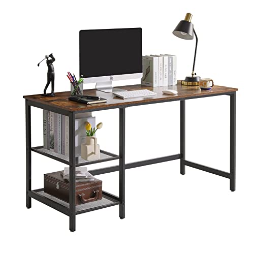 Aibiju Home Office Computer Desk With Reversible Storage Shelves, Large Study Writing Desk With Modern Simple Style 55 Inch Industrial Wooden Desk Easy To Assemble, Max-Load 150Lb, Brown Yd-Tmj015H #TOP6