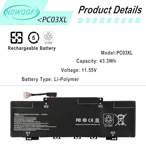 Image of PC03XL Laptop Battery Replacement for HP Pavilion x360 14-dy 14-dw 15-er Pavilion Aero 13-be Envy x360 14-ES Series 11.55V 43.3Wh Compatible with M24648-005 HSTNN-OB1W M24421-AC1