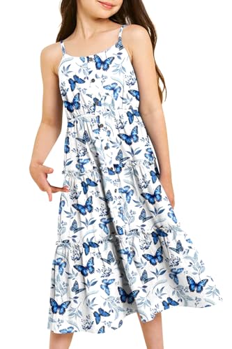 Image of Enlifety Girls Dress Hawaiian Spaghetti Straps Dresses Summer Sundress Size 6 12T