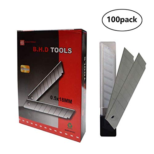 100 Piece Box Cutter Utility Knife Replacement Blades, 18mm Snap Off Blades for Heavy Duty Office, Home, Arts Crafts, Hobby