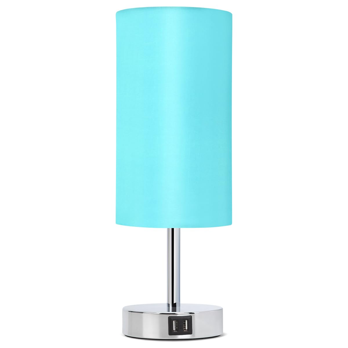 Yarra-Decor Bedside Lamp with USB Port - Touch Control Table Lamp for Bedroom 3 Way Dimmable Nightstand Lamp with Round Teal Fabric Shade for Living Room, Dorm, Home Office (LED Bulb Included)