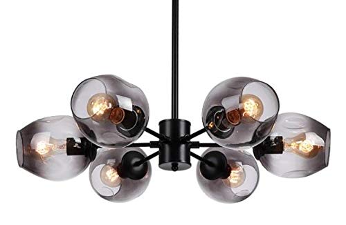 27.7 Inch Wide Sputnik Satellite Pendant Lamp 6 Smoke Globe Glass Shade Ceiling Chandelier Fixture Mid Century