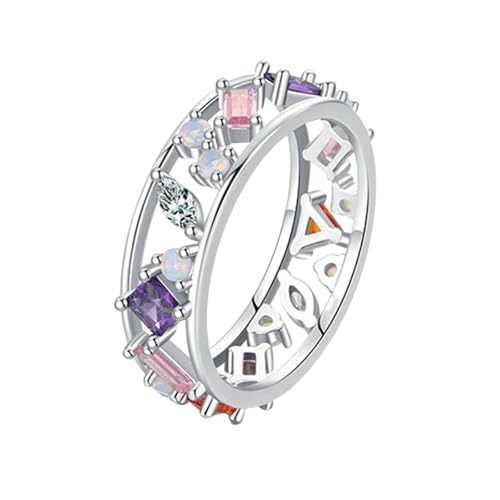 RDSGYZ Anillos de boda para mujer, oro blanco de 9 quilates, 14 y 18 quilates, anillo de compromiso con piedras preciosas coloridas envueltas en aniversario, anillos de compromiso, talla J-U, Metales