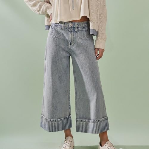 Pantalon denim femme ample à rayures verticales fluides - 2